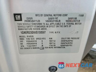 Zdjęcie 13 z 13 samochodu: 2009 CHEVROLET TRAVERSE LT VIN:1GNER23D99S130597 - miniatura