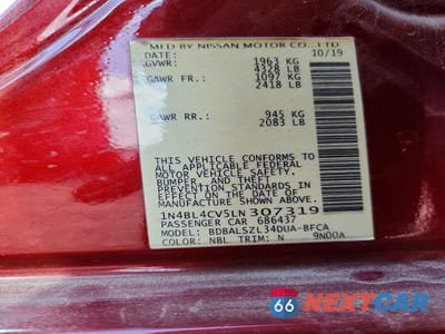 Zdjęcie 12 z 12 samochodu: 2020 NISSAN ALTIMA VIN:1N4BL4CV5LN307319 - miniatura