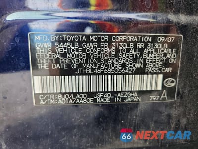 Zdjęcie 12 z 12 samochodu: 2008 LEXUS LS 460 BASE VIN:JTHBL46F685056427 - miniatura