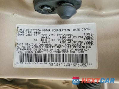 Zdjęcie 13 z 13 samochodu: 2001 LEXUS LX 470 BASE VIN:JTJHT00W213501936 - miniatura
