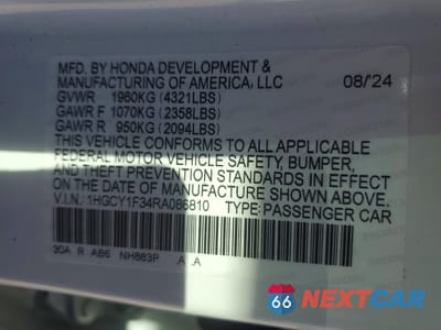 Zdjęcie 12 z 13 samochodu: 2024 HONDA ACCORD EX VIN:1HGCY1F34RA086810 - miniatura
