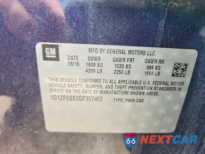 Zdjęcie 12 z 12 samochodu: 2016 CHEVROLET MALIBU LT VIN:1G1ZF5SX2GF357483 - miniatura