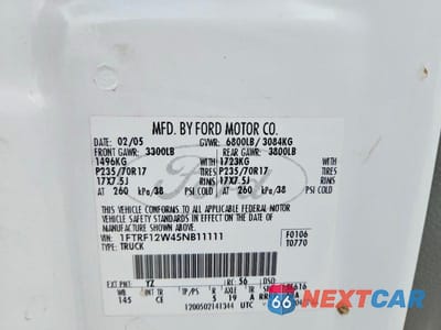 Zdjęcie 12 z 12 samochodu: 2005 FORD F150 VIN:1FTRF12W45NB11111 - miniatura