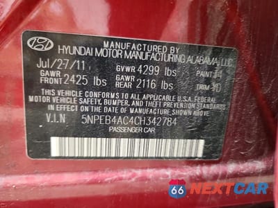 Zdjęcie 12 z 12 samochodu: 2012 HYUNDAI SONATA GLS VIN:5NPEB4AC4CH342784 - miniatura