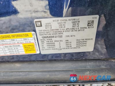 Zdjęcie 13 z 13 samochodu: 2015 CHEVROLET TRAVERSE LTZ VIN:1GNKRJKD0FJ217322 - miniatura