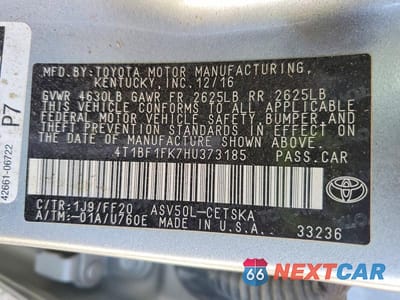 Zdjęcie 12 z 12 samochodu: 2017 TOYOTA CAMRY SE VIN:4T1BF1FK7HU373185 - miniatura