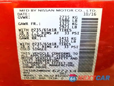 Zdjęcie 13 z 13 samochodu: 2017 NISSAN PATHFINDER SL VIN:5N1DR2MMXHC627214 - miniatura