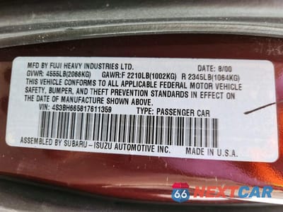 Zdjęcie 13 z 13 samochodu: 2001 SUBARU LEGACY OUTBACK VIN:4S3BH665817611359 - miniatura