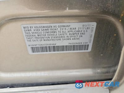 Zdjęcie 13 z 13 samochodu: 2012 VOLKSWAGEN CC SPORT VIN:WVWMP7AN0CE505964 - miniatura