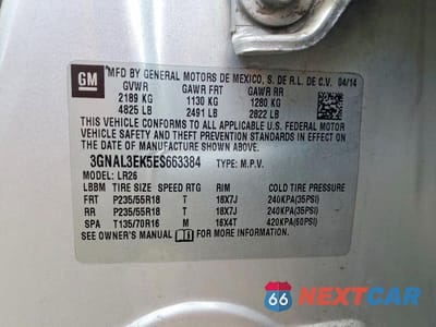 Zdjęcie 13 z 13 samochodu: 2014 CHEVROLET CAPTIVA LT VIN:3GNAL3EK5ES663384 - miniatura