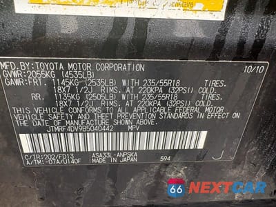 Zdjęcie 10 z 10 samochodu: 2011 TOYOTA RAV4 SPORT VIN:JTMRF4DV9B5040442 - miniatura