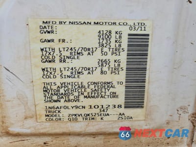 Zdjęcie 13 z 13 samochodu: 2012 NISSAN NV2500 DELIVERY VAN VIN:1N6AF0LY9CN101238 - miniatura