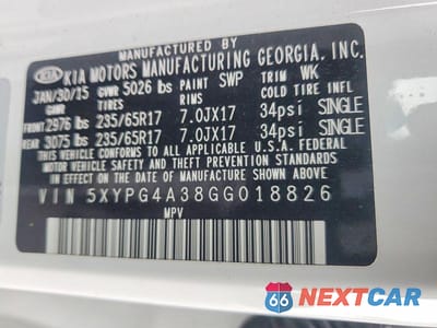 Zdjęcie 13 z 13 samochodu: 2016 KIA SORENTO LX VIN:5XYPG4A38GG018826 - miniatura