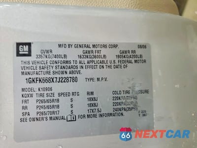 Zdjęcie 13 z 13 samochodu: 2007 GMC YUKON XL DENALI VIN:1GKFK668X7J228780 - miniatura