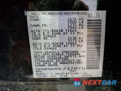 Zdjęcie 12 z 12 samochodu: 2025 NISSAN PATHFINDER S VIN:5N1DR3AC0SC237070 - miniatura