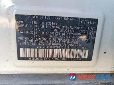 Zdjęcie 13 z 13 samochodu: 2013 SUBARU OUTBACK 2.5I PREMIUM VIN:4S4BRBGC0D3304746 - miniatura
