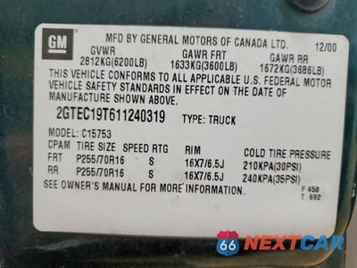 Zdjęcie 12 z 13 samochodu: 2001 GMC NEW SIERRA C1500 VIN:2GTEC19T611240319 - miniatura