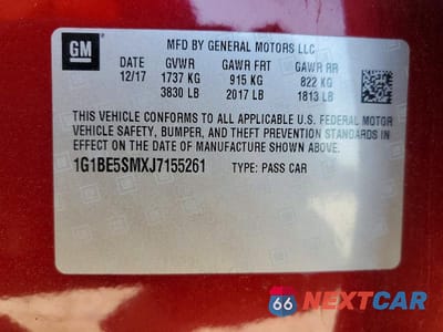 Zdjęcie 13 z 13 samochodu: 2018 CHEVROLET CRUZE LT VIN:1G1BE5SMXJ7155261 - miniatura