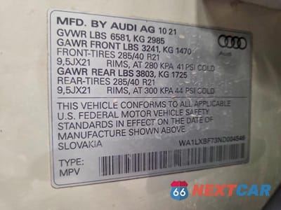 Zdjęcie 13 z 13 samochodu: 2022 AUDI Q7 PREMIUM PLUS VIN:WA1LXBF73ND004546 - miniatura