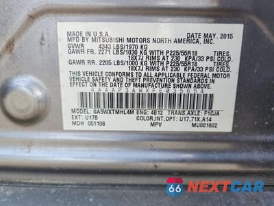 Zdjęcie 12 z 12 samochodu: 2015 MITSUBISHI OUTLANDER SPORT VIN:4A4AP3AWXFE035654 - miniatura