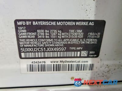 Zdjęcie 13 z 13 samochodu: 2018 BMW X6 XDRIVE35I VIN:5UXKU2C51J0X49597 - miniatura