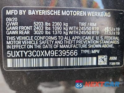 Zdjęcie 12 z 12 samochodu: 2021 BMW X3 SDRIVE30I VIN:5UXTY3C0XM9E39566 - miniatura