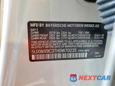 Zdjęcie 13 z 13 samochodu: 2017 BMW X3 XDRIVE28I VIN:5UXWX9C37H0W70235 - miniatura