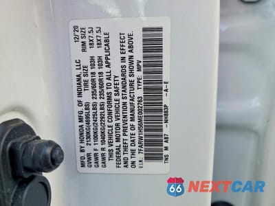 Zdjęcie 13 z 13 samochodu: 2021 HONDA CR-V EX VIN:7FARW1H56ME002763 - miniatura