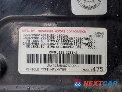 Zdjęcie 13 z 13 samochodu: 2012 MITSUBISHI RVR SE VIN:JA4AJ3AU4CZ602091 - miniatura