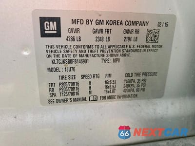 Zdjęcie 12 z 12 samochodu: 2015 CHEVROLET TRAX LS VIN:KL7CJKSB0FB146901 - miniatura