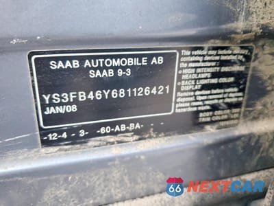 Zdjęcie 13 z 13 samochodu: 2008 SAAB 9-3 2.0T VIN:YS3FB46Y681126421 - miniatura