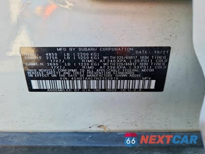 Zdjęcie 12 z 12 samochodu: 2022 SUBARU OUTBACK VIN:4S4BTAAC7N3152910 - miniatura