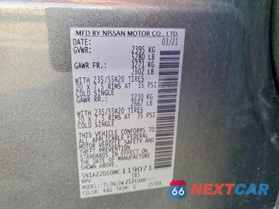 Zdjęcie 14 z 14 samochodu: 2021 NISSAN MURANO PLATINUM VIN:5N1AZ2DS0MC119071 - miniatura