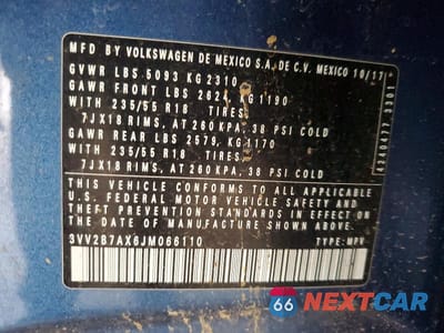 Zdjęcie 13 z 13 samochodu: 2018 VOLKSWAGEN TIGUAN SE VIN:3VV2B7AX6JM066110 - miniatura