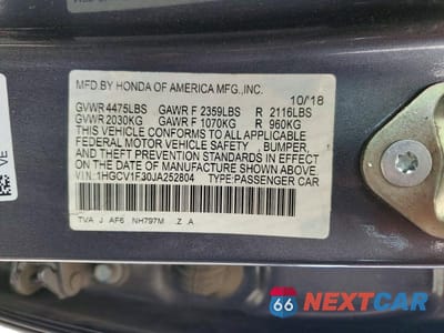 Zdjęcie 12 z 12 samochodu: 2018 HONDA ACCORD SPORT VIN:1HGCV1F30JA252804 - miniatura