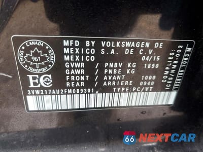 Zdjęcie 12 z 12 samochodu: 2015 VOLKSWAGEN GOLF VIN:3VW217AU2FM089301 - miniatura