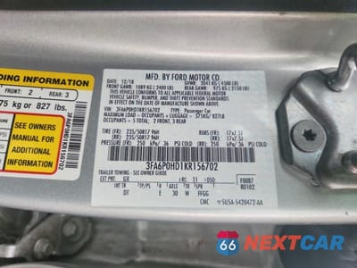 Zdjęcie 12 z 12 samochodu: 2019 FORD FUSION SE VIN:3FA6P0HD1KR156702 - miniatura