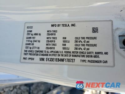 Zdjęcie 14 z 14 samochodu: 2022 TESLA MODEL 3 VIN:5YJ3E1EB4NF178727 - miniatura