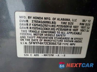 Zdjęcie 13 z 13 samochodu: 2012 HONDA PILOT EXLN VIN:5FNYF4H72CB066758 - miniatura