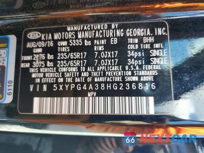 Zdjęcie 12 z 12 samochodu: 2017 KIA SORENTO LX VIN:5XYPG4A38HG236816 - miniatura