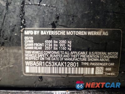 Zdjęcie 12 z 12 samochodu: 2019 BMW 330I VIN:WBA5R1C53KAK12801 - miniatura