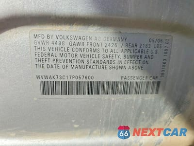 Zdjęcie 12 z 12 samochodu: 2007 VOLKSWAGEN PASSAT 2.0T VIN:WVWAK73C17P057600 - miniatura