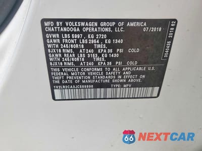 Zdjęcie 14 z 14 samochodu: 2018 VOLKSWAGEN ATLAS SE VIN:1V2LR2CA3JC588896 - miniatura