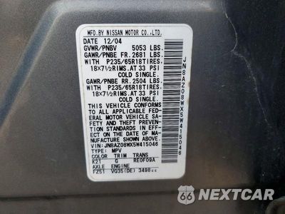 Zdjęcie 13 z 13 samochodu: 2005 NISSAN MURANO SL VIN:JN8AZ08WX5W415046 - miniatura