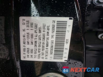 Zdjęcie 12 z 12 samochodu: 2009 HONDA ACCORD LX VIN:1HGCP26339A113410 - miniatura