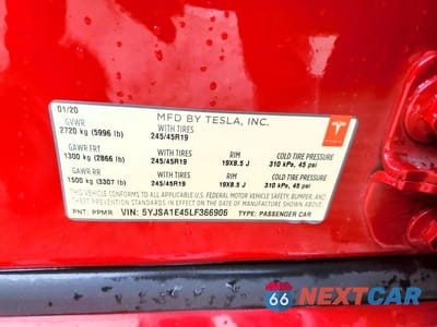 Zdjęcie 12 z 12 samochodu: 2020 TESLA MODEL S VIN:5YJSA1E45LF366906 - miniatura