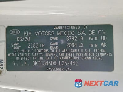 Zdjęcie 12 z 12 samochodu: 2020 KIA FORTE GT LINE VIN:3KPF34ADXLE252442 - miniatura