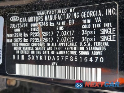 Zdjęcie 13 z 13 samochodu: 2015 KIA SORENTO LX VIN:5XYKTDA67FG616470 - miniatura