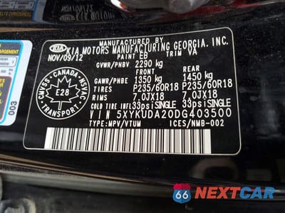 Zdjęcie 13 z 13 samochodu: 2013 KIA SORENTO EX VIN:5XYKUDA20DG403500 - miniatura
