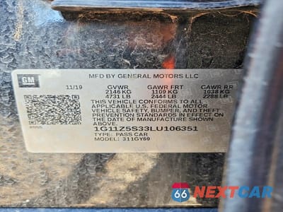 Zdjęcie 13 z 13 samochodu: 2020 CHEVROLET IMPALA LT VIN:1G11Z5S33LU106351 - miniatura